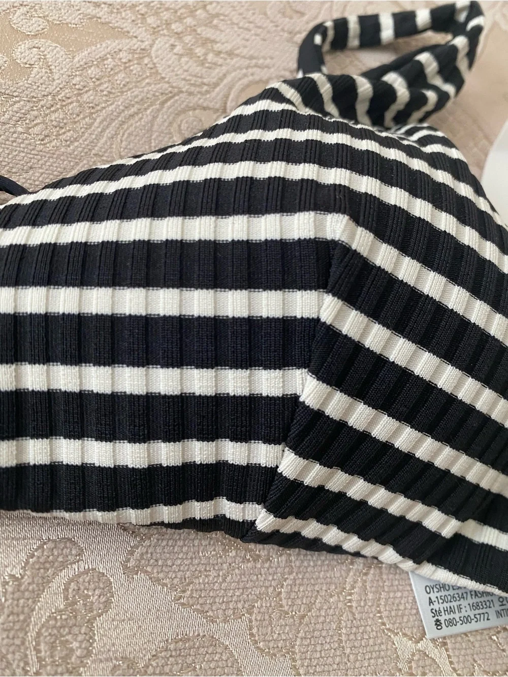 OHSXO Black and White Striped One-Piece Swim Top